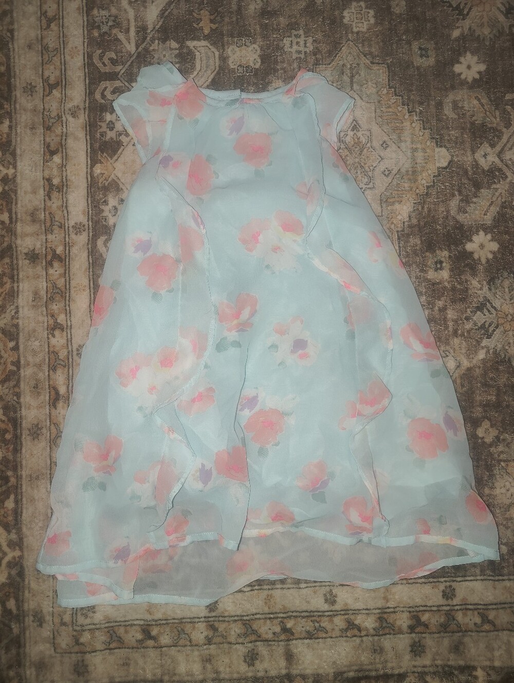 OshKosh B'gosh Light Blue Floral Organza Party Dress with Pink Blooms